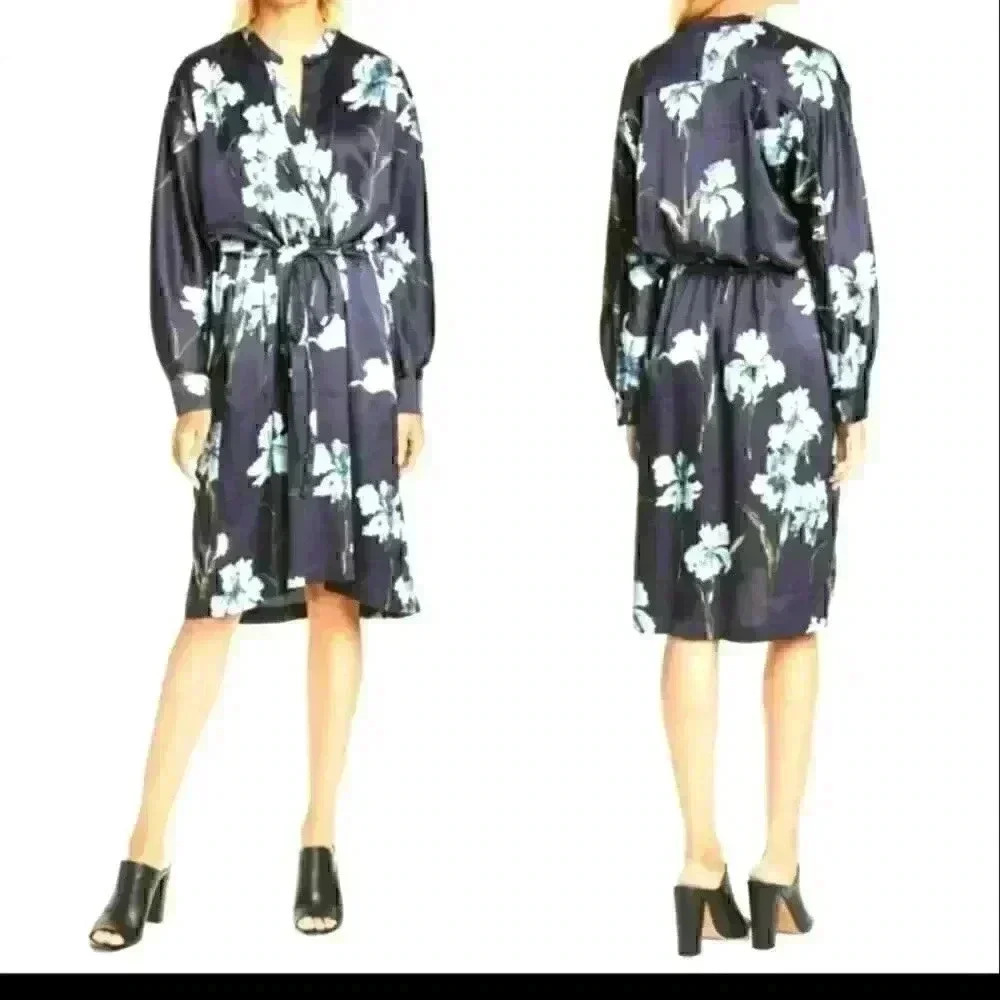 Vince Iris Print Long Sleeve Faux Wrap Dress